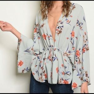 Boho Gray Blue floral top